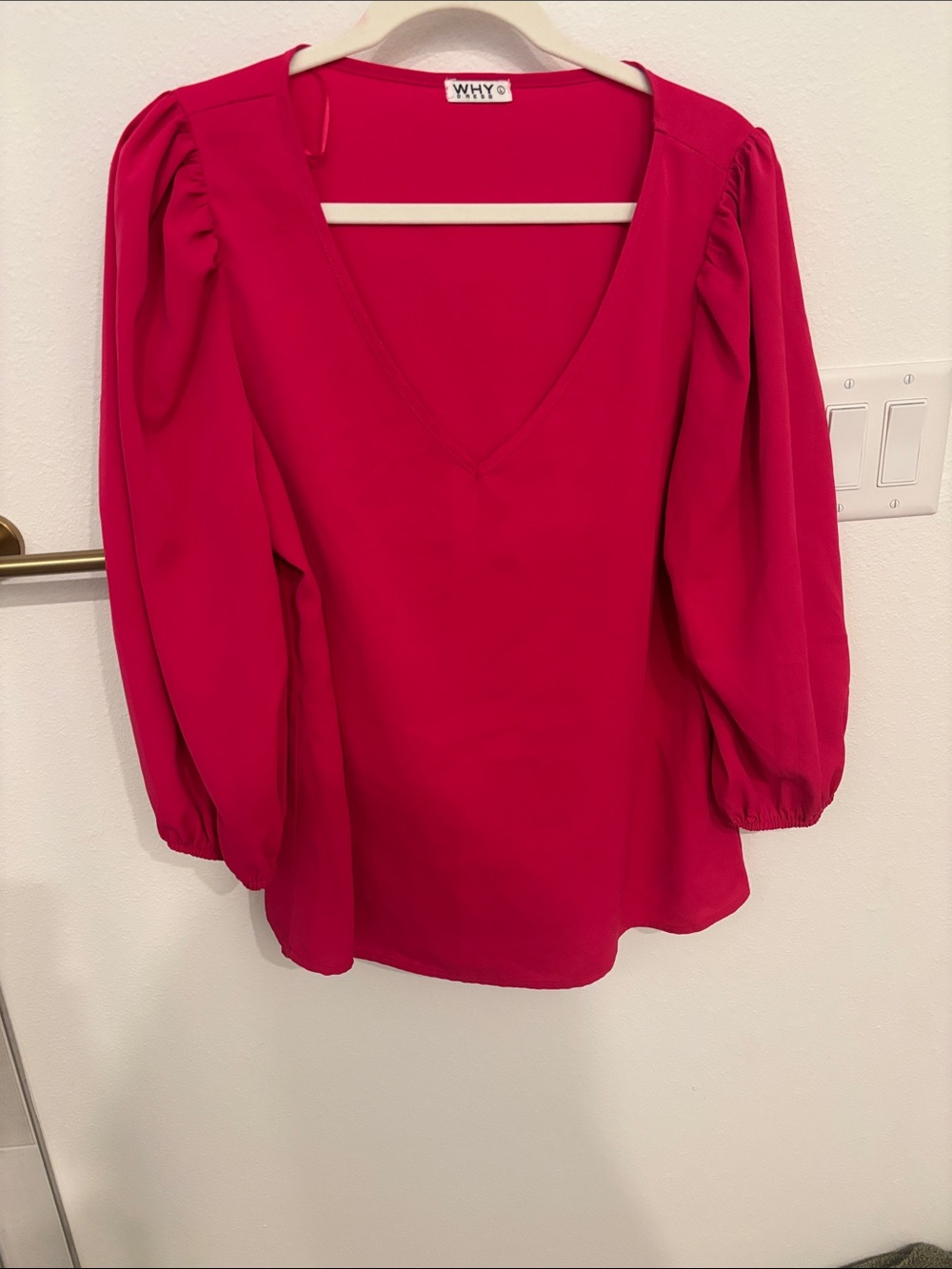 WHY Red V-Neck Puff Sleeve Blouse